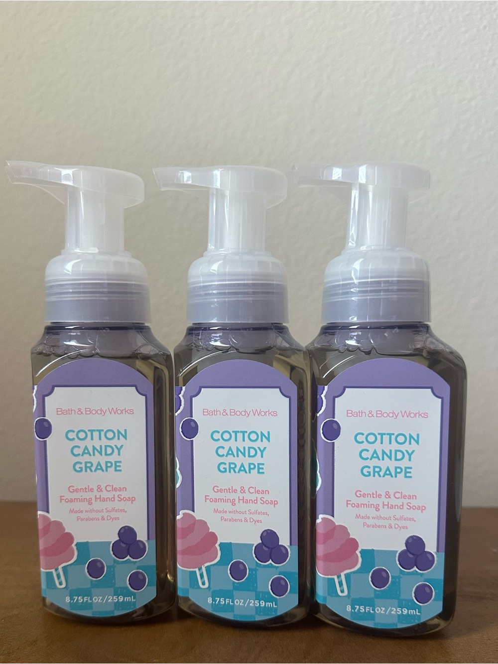 X3 Bath & Body Works Cotton Candy Grape Foaming Hand Soaps NEW